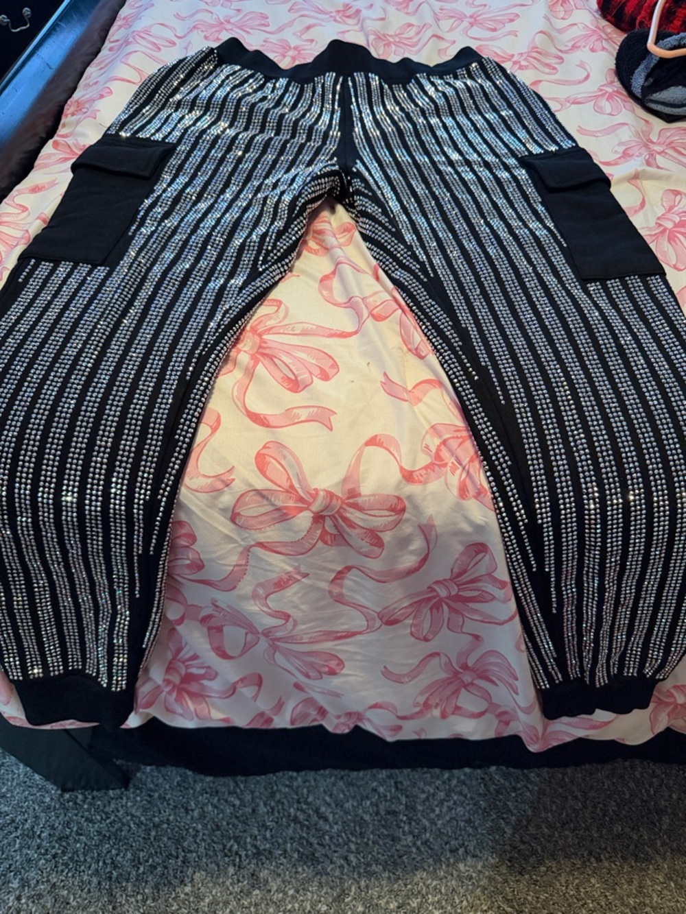 AKIRA Black Jogger Pants with Silver Studded Stripes